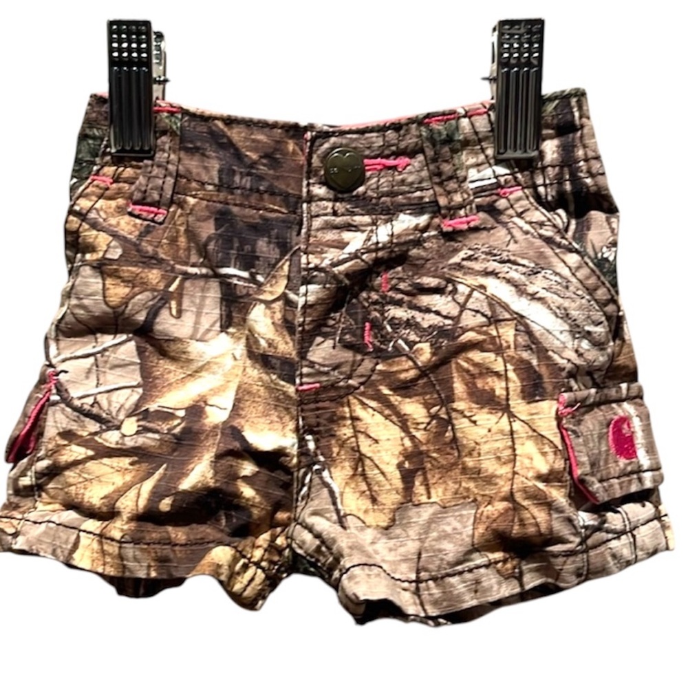 Carhartt Girls' Camo Cargo Shorts with Pink Trim